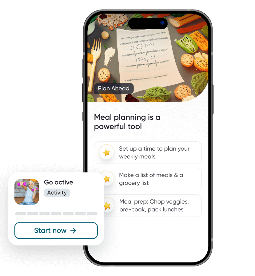 Dario app lesson on meal planning, with a prompt to start an activity.