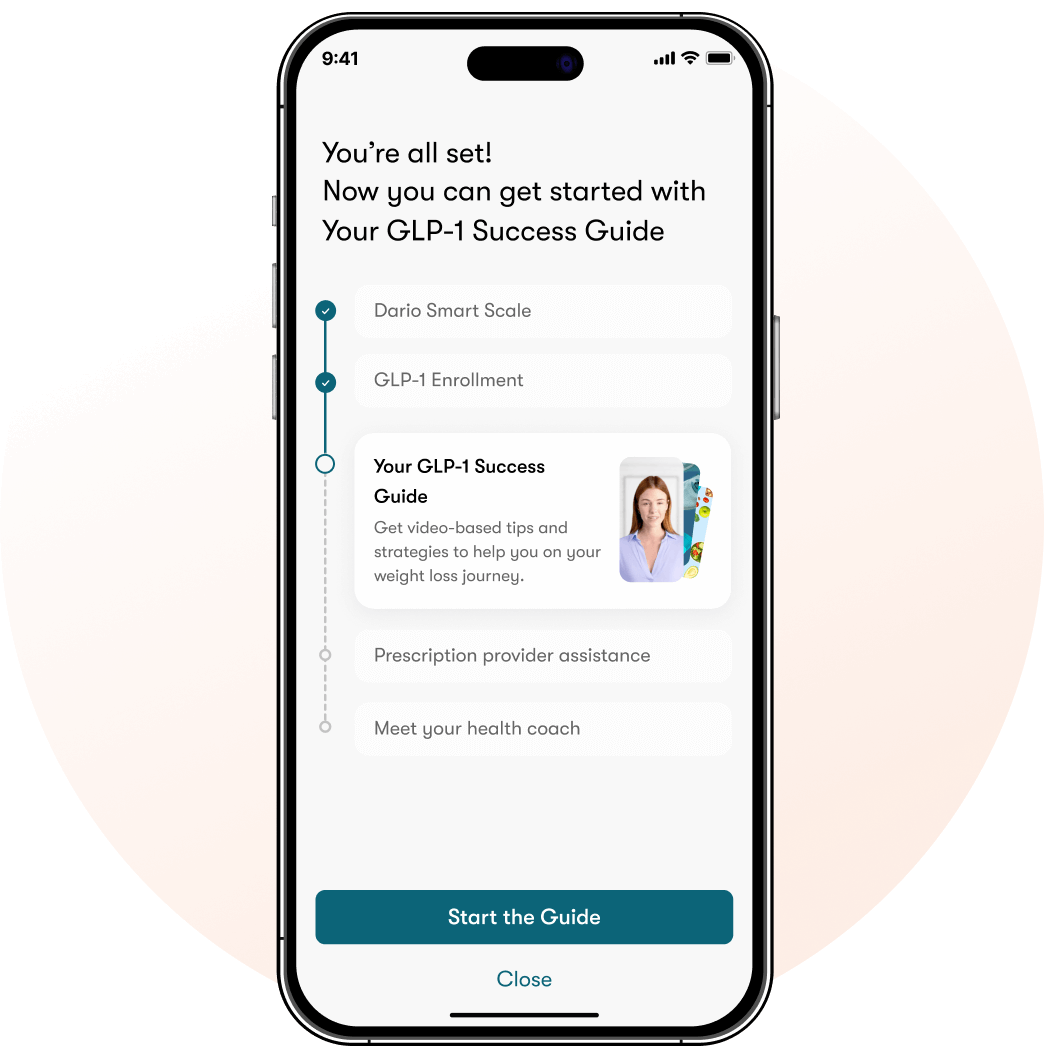 Dario app checklist for getting started with a GLP-1 success guide.