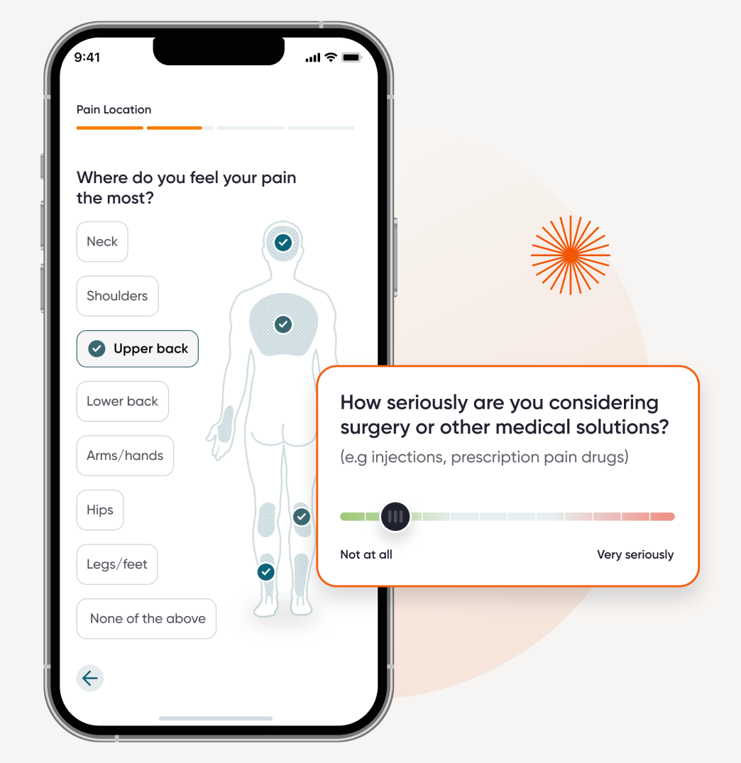 Dario Move app body map for choosing where pain is felt.